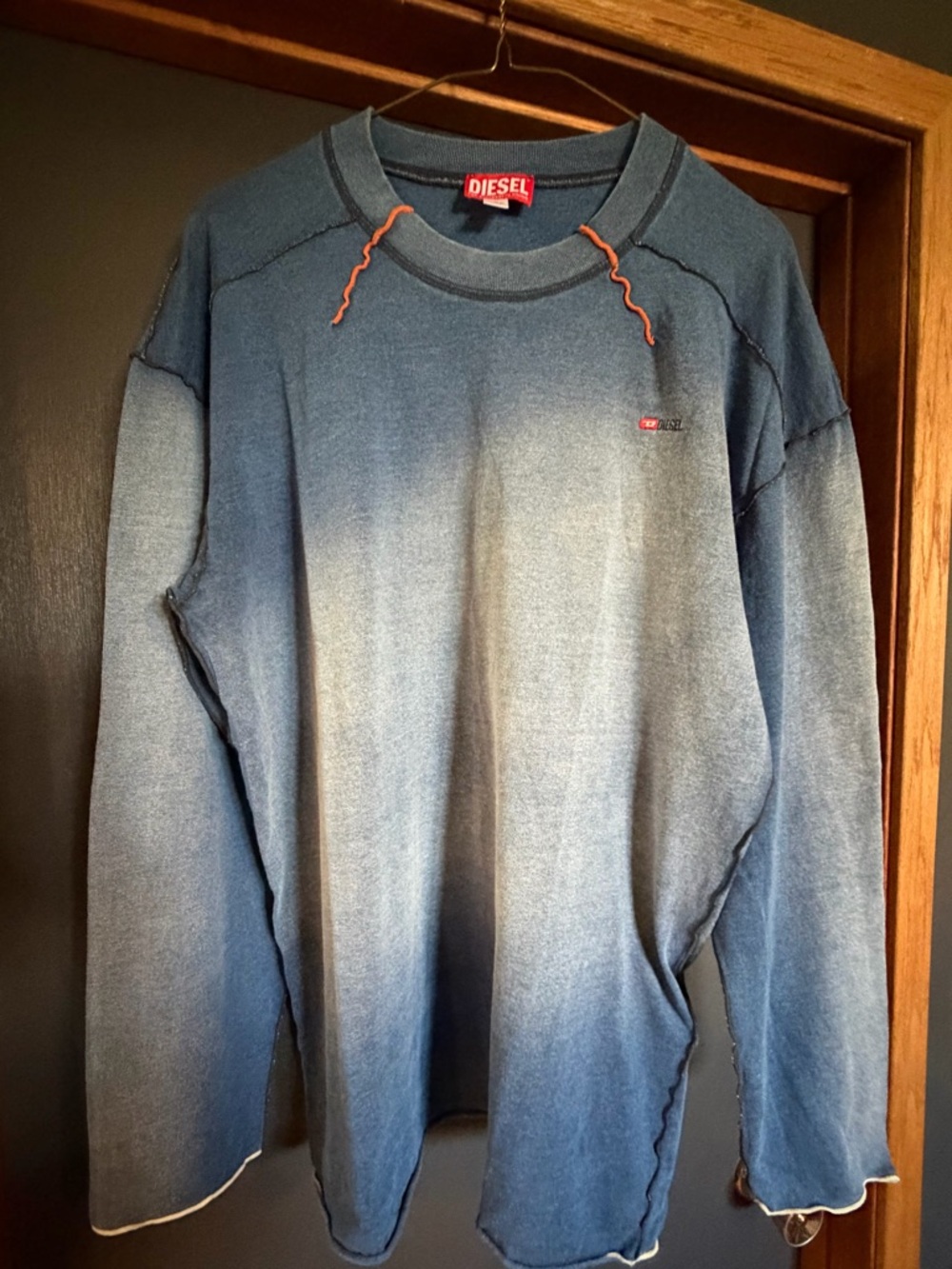 Diesel Blue Ombre Pullover with Red Accent
